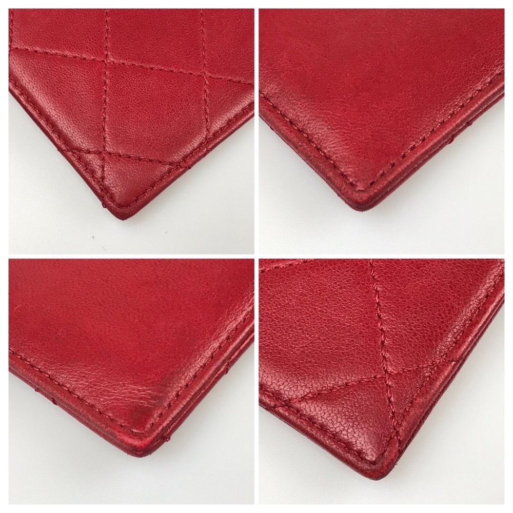 CHANEL Bag Pouch Lambskin Matelasse red Leather Authentic wallet - Picture 7 of 11